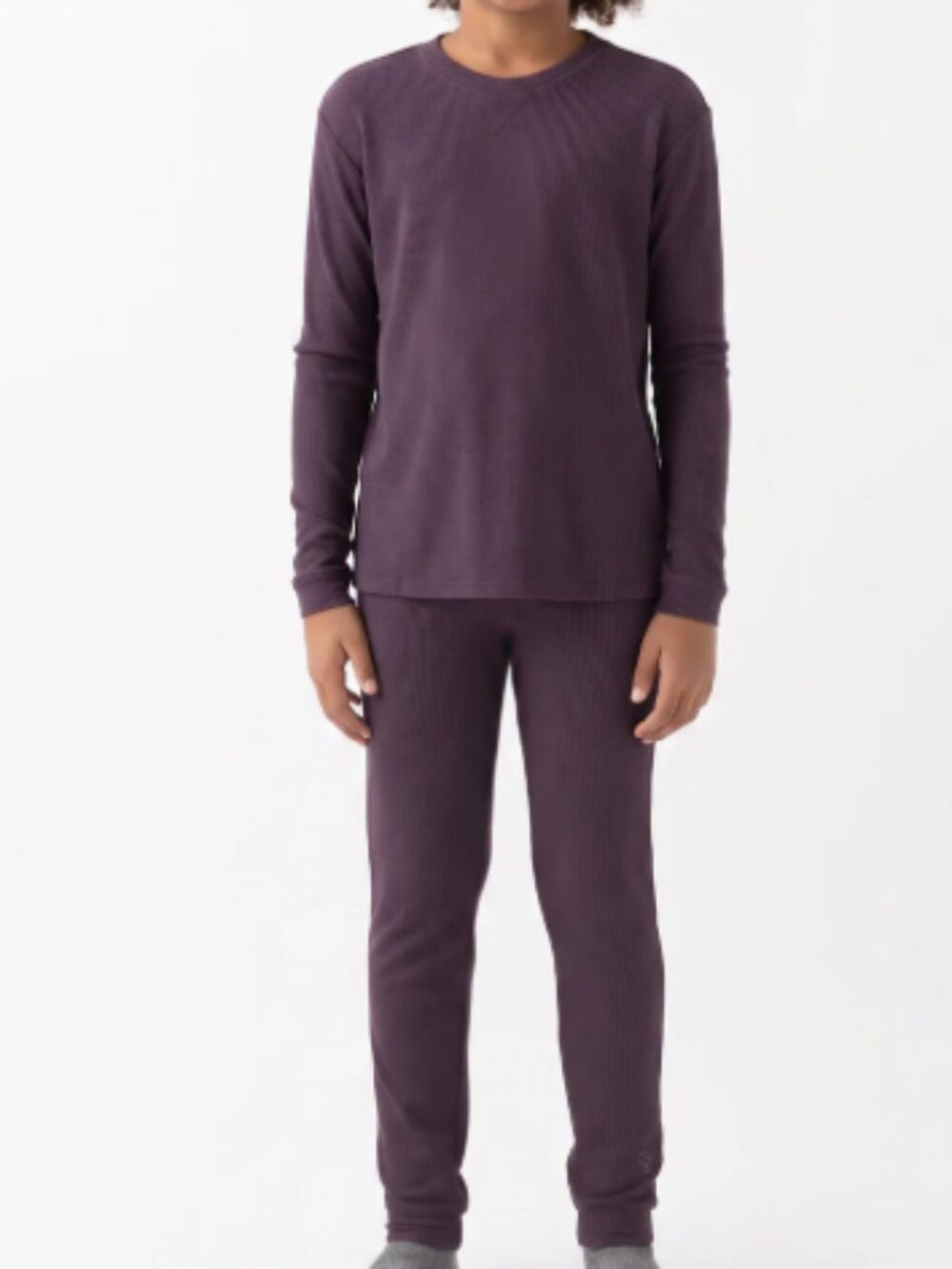 Cozy Earth Children's Bamboo Waffle Knit Base Layer Set Plum/Navy NWT